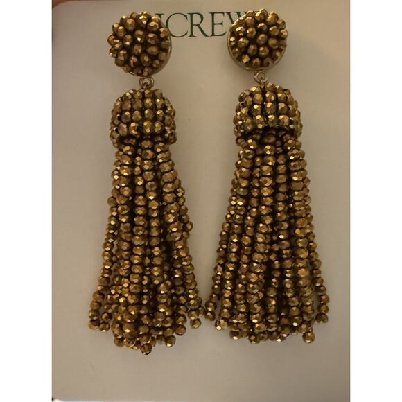 NWT J.Crew Beaded Fringe Earrings Bronze Brown Hypoallergenic Boho Chic - Picture 2 of 3